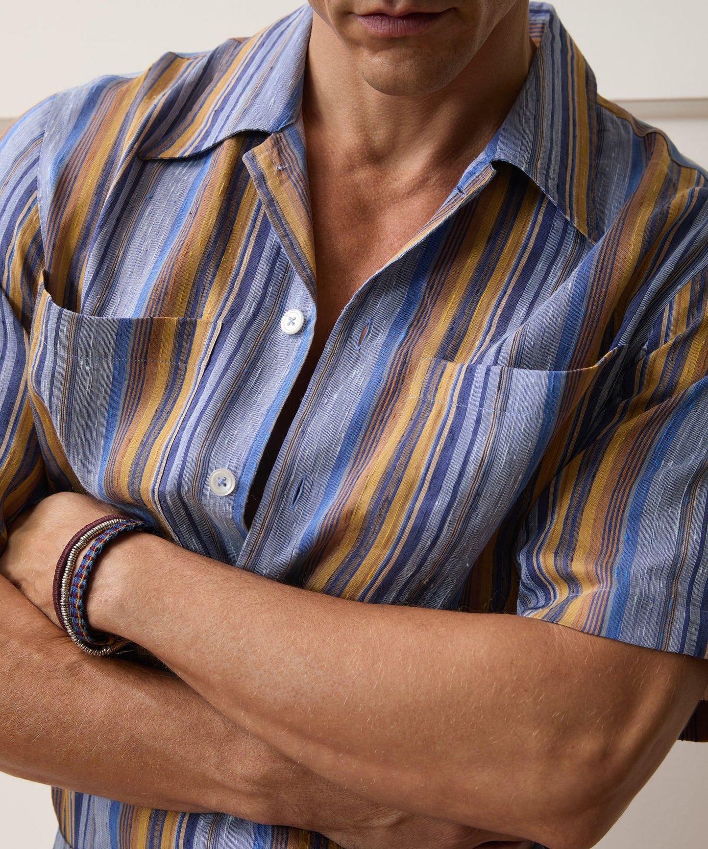 Todd Snyder Italian Multi-Stripe Shirt in Blue Stripe Blue