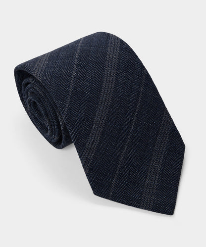 Todd Snyder Italian Wool-Linen Stripe Tie in Navy Stripe Navy