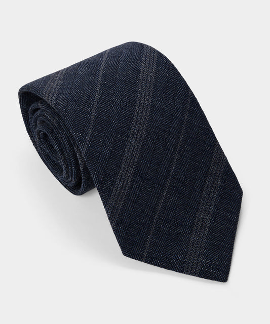 Todd Snyder Italian Wool-Linen Stripe Tie in Navy Stripe Navy
