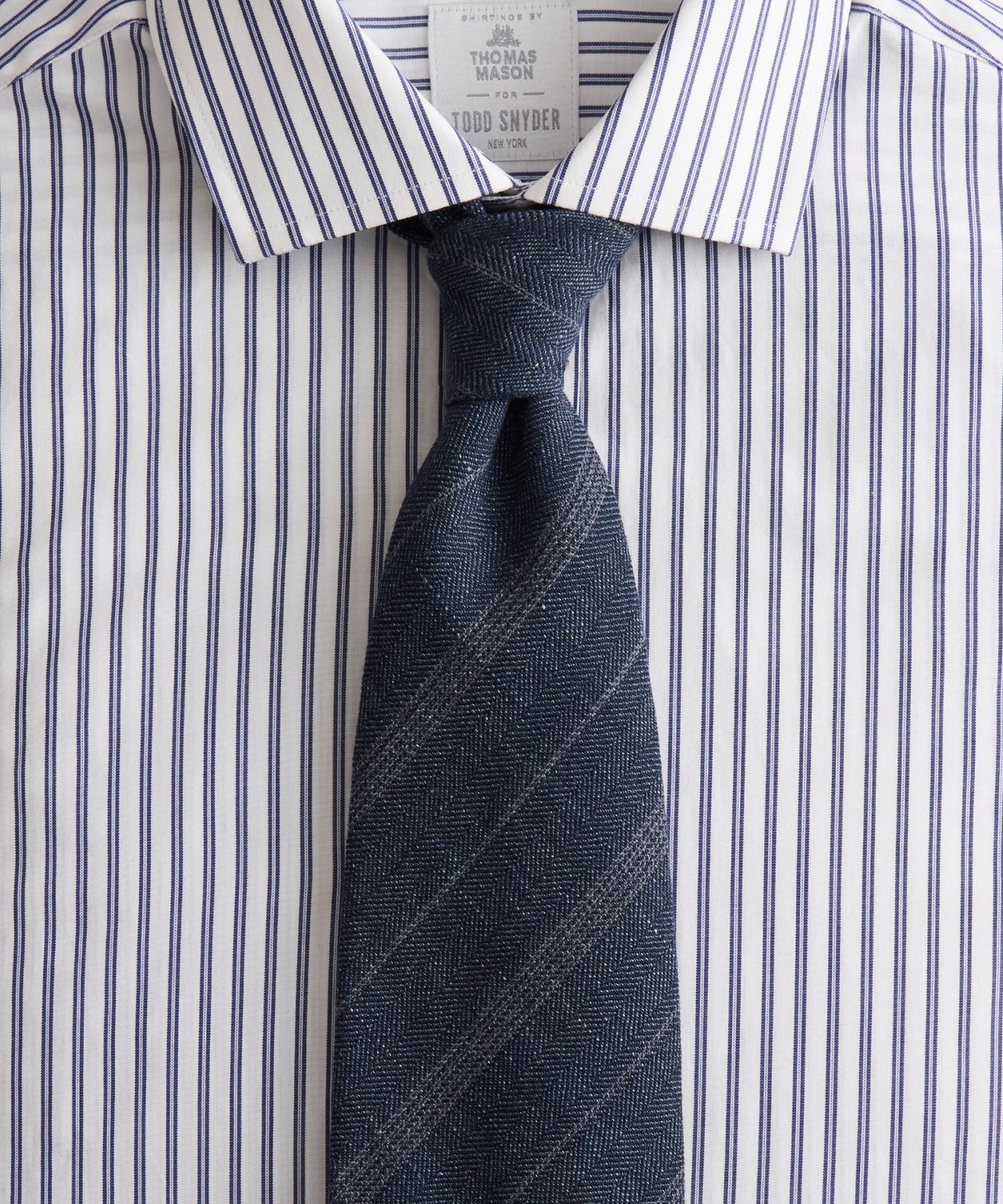 Todd Snyder Italian Wool-Linen Stripe Tie in Navy Stripe Navy