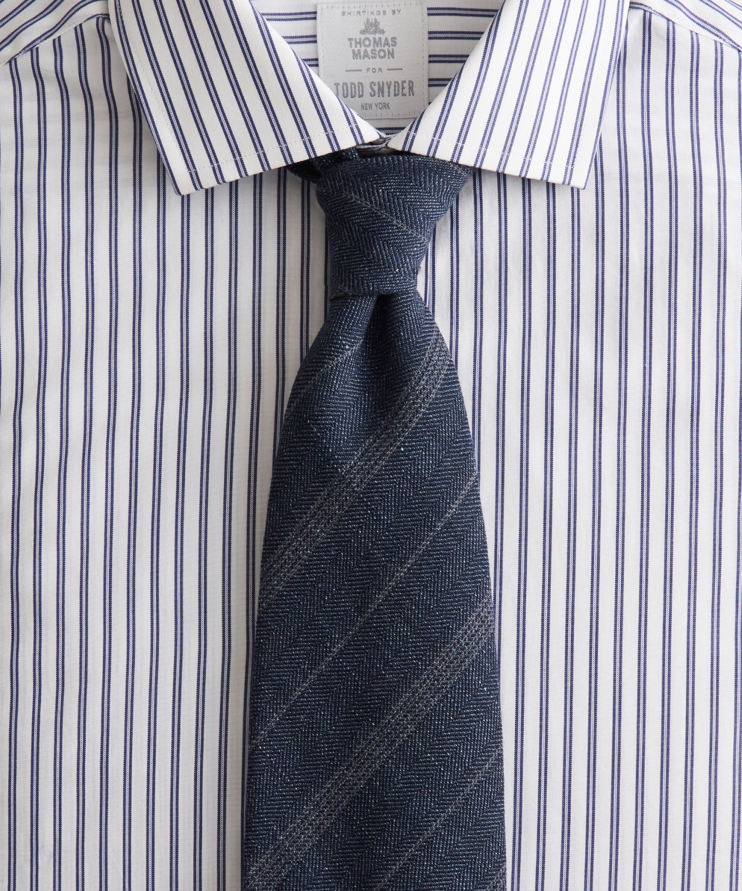 Todd Snyder Italian Wool-Linen Stripe Tie in Navy Stripe Navy
