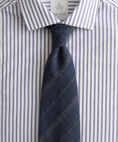 Todd Snyder Italian Wool-Linen Stripe Tie in Navy Stripe Navy