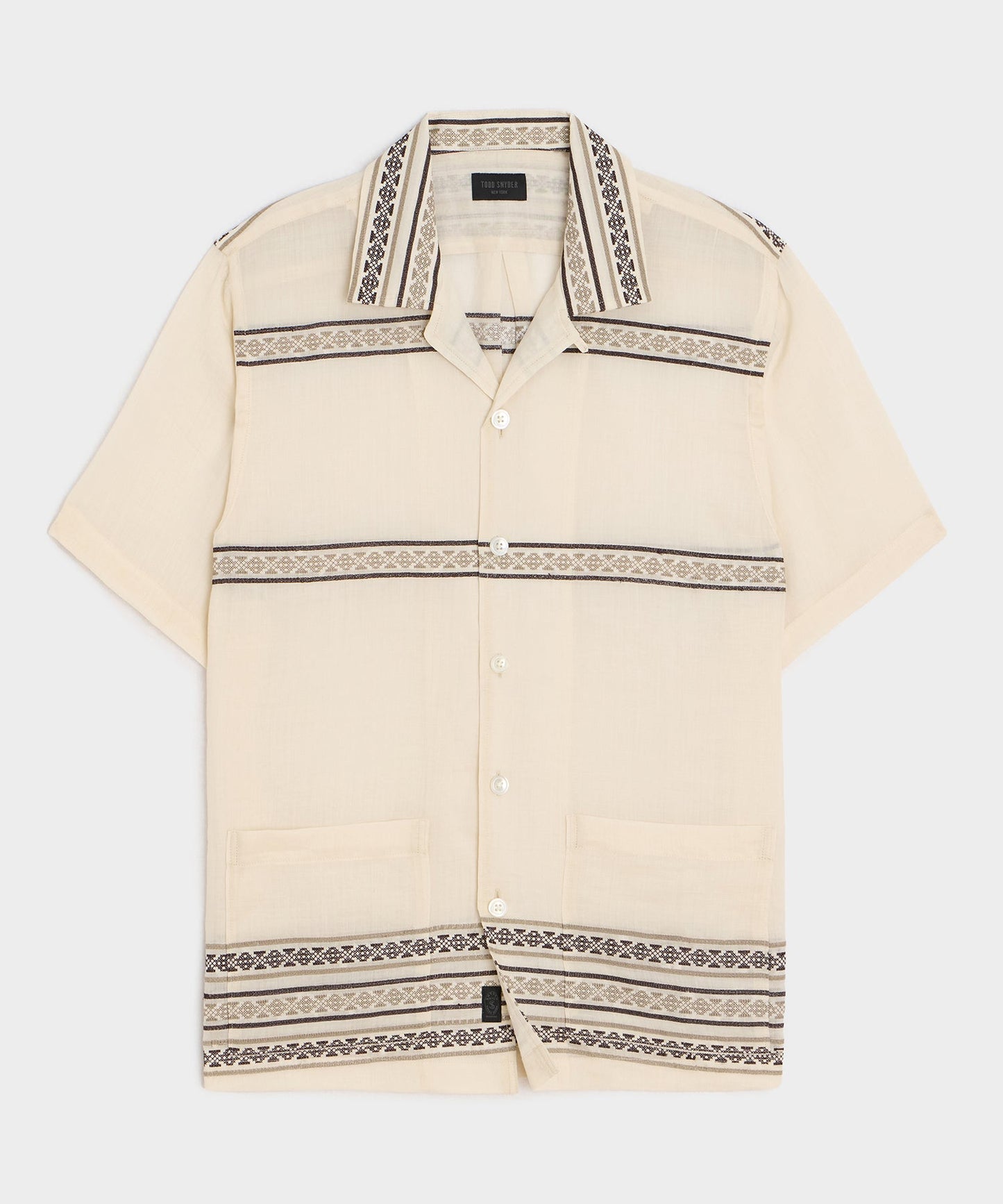 Todd Snyder Embroidered Guayabera Shirt in Cream Embroidery Cream