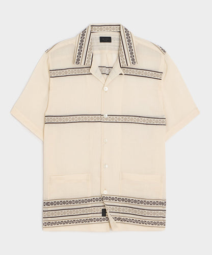 Todd Snyder Embroidered Guayabera Shirt in Cream Embroidery Cream