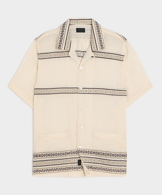 Todd Snyder Embroidered Guayabera Shirt in Cream Embroidery Cream