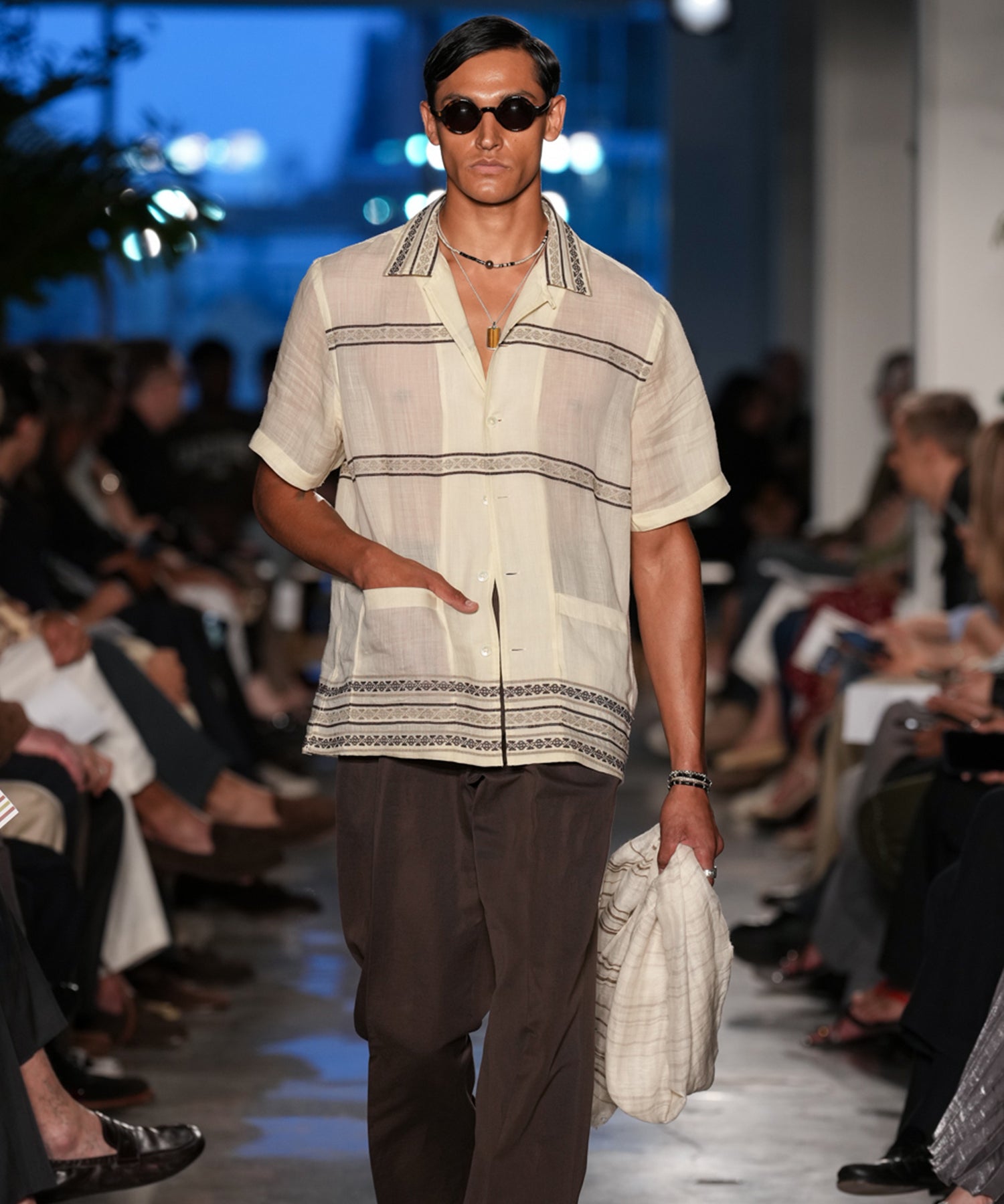 Todd Snyder Embroidered Guayabera Shirt in Cream Embroidery Cream