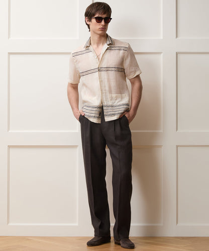Todd Snyder Embroidered Guayabera Shirt in Cream Embroidery Cream