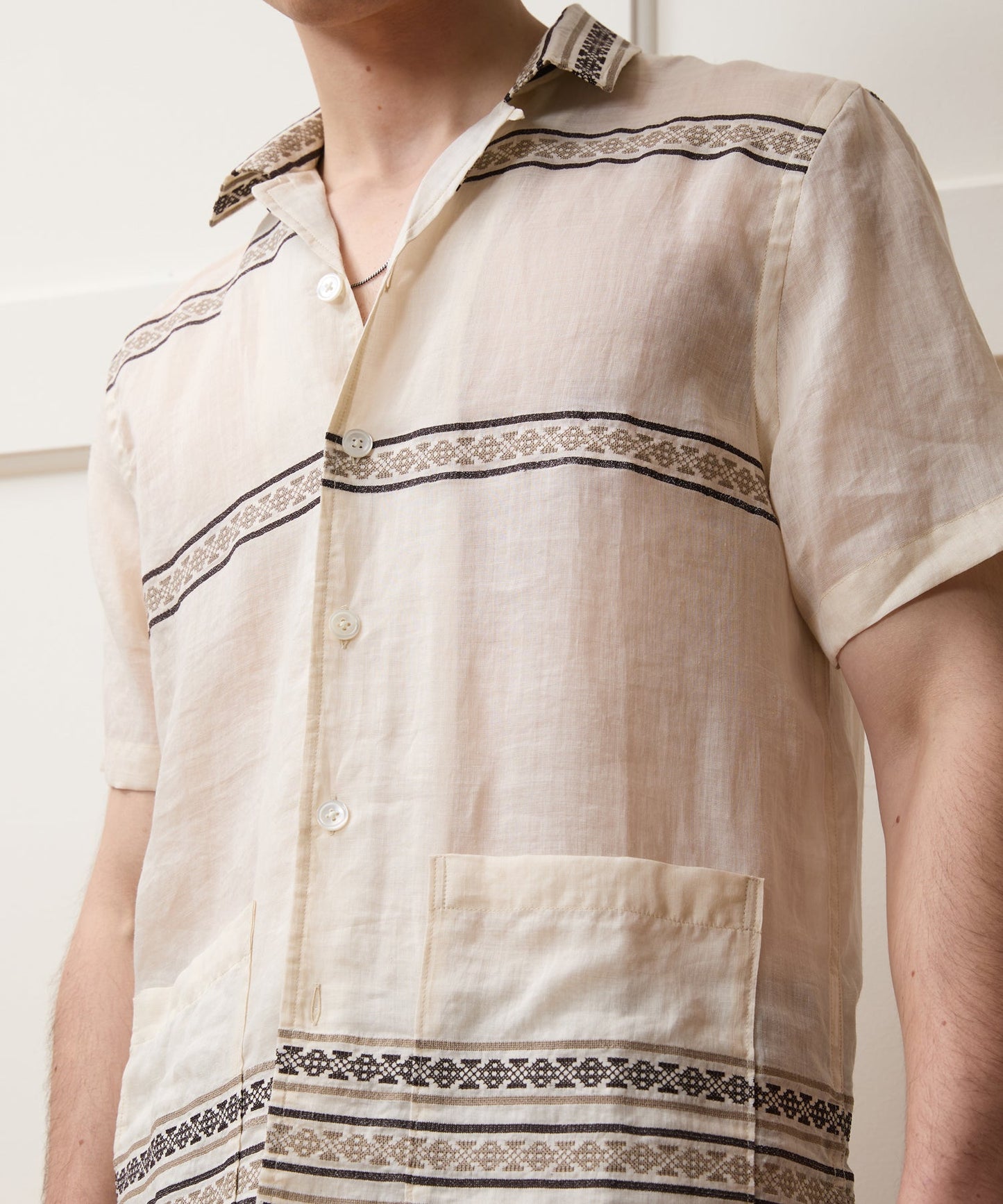 Todd Snyder Embroidered Guayabera Shirt in Cream Embroidery Cream