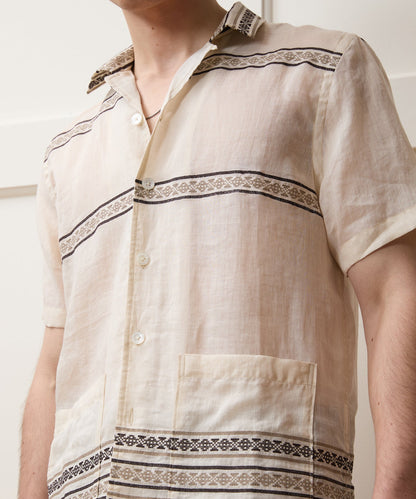 Todd Snyder Embroidered Guayabera Shirt in Cream Embroidery Cream