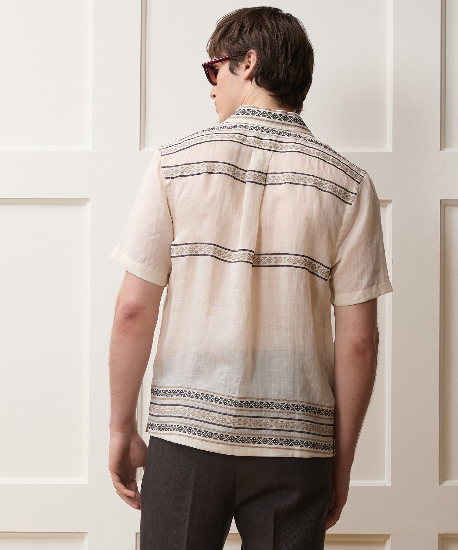 Todd Snyder Embroidered Guayabera Shirt in Cream Embroidery Cream