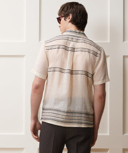 Todd Snyder Embroidered Guayabera Shirt in Cream Embroidery Cream