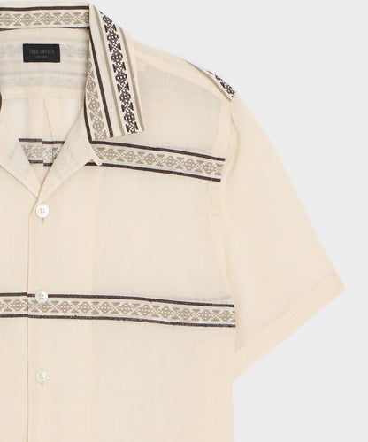 Todd Snyder Embroidered Guayabera Shirt in Cream Embroidery Cream