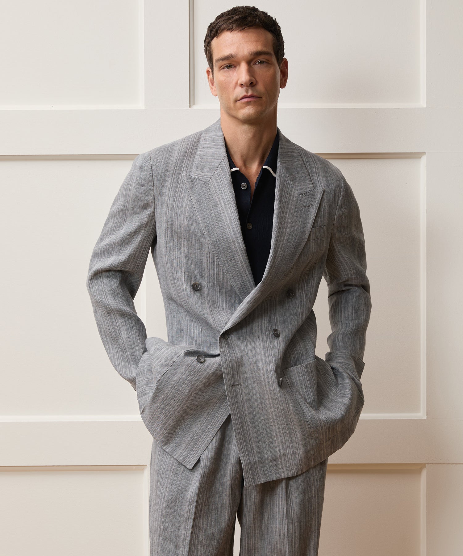 Todd Snyder Italian Multi-Stripe Linen Wythe Jacket in Grey Grey