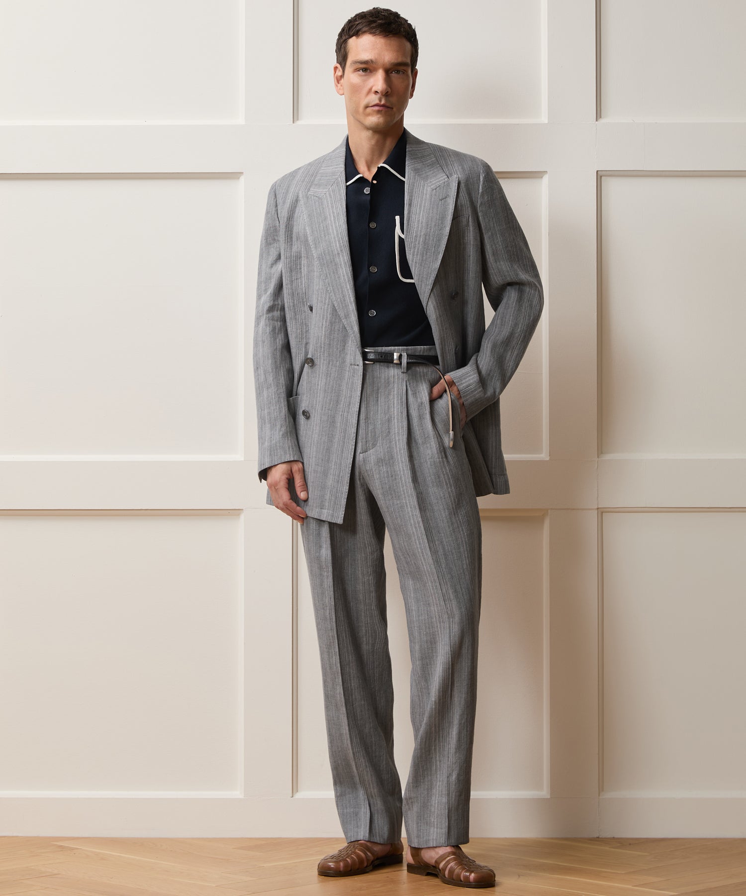 Todd Snyder Italian Multi-Stripe Linen Wythe Jacket in Grey Grey