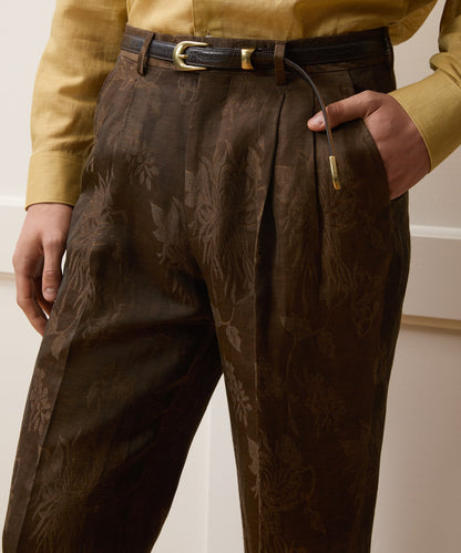 Todd Snyder Italian Linen-Cupro Wythe Trouser in Brown Floral Brown