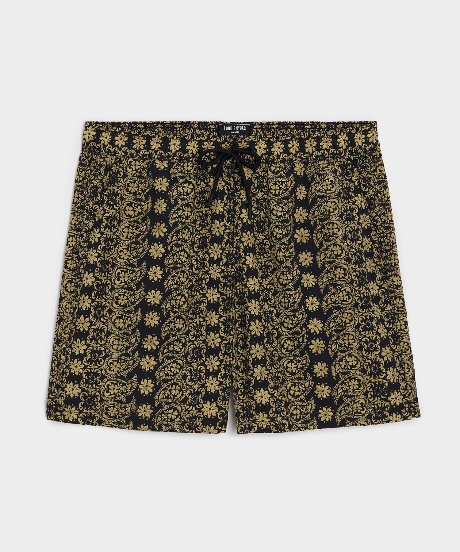 Todd Snyder 5" Montauk Swim Trunk in Black Floral Black