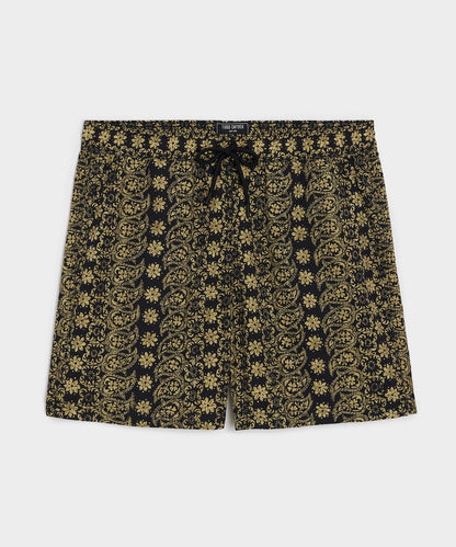 Todd Snyder 5" Montauk Swim Trunk in Black Floral Black