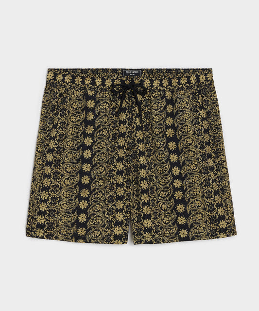 Todd Snyder 5" Montauk Swim Trunk in Black Floral Black