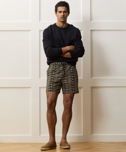 Todd Snyder 5" Montauk Swim Trunk in Black Floral Black