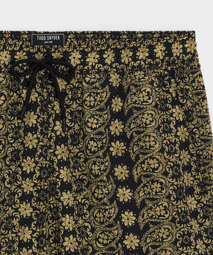 Todd Snyder 5" Montauk Swim Trunk in Black Floral Black