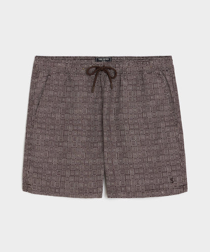 Todd Snyder 5" Montauk Swim Trunk in Brown Geo Brown