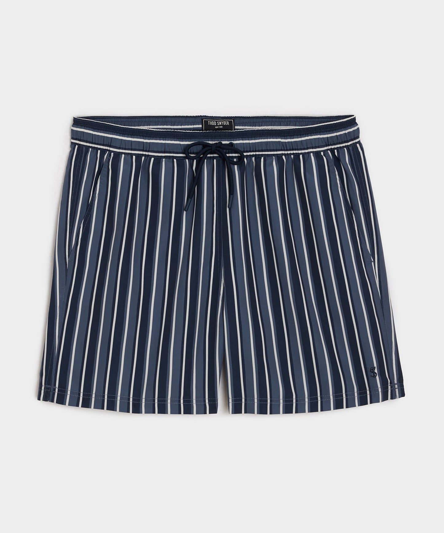 Todd Snyder 5" Montauk Swim Trunk in Navy Stripe Navy