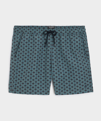 Todd Snyder 5" Montauk Swim Trunk in Navy Geo Navy