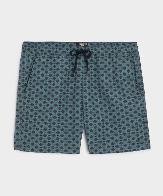 Todd Snyder 5" Montauk Swim Trunk in Navy Geo Navy