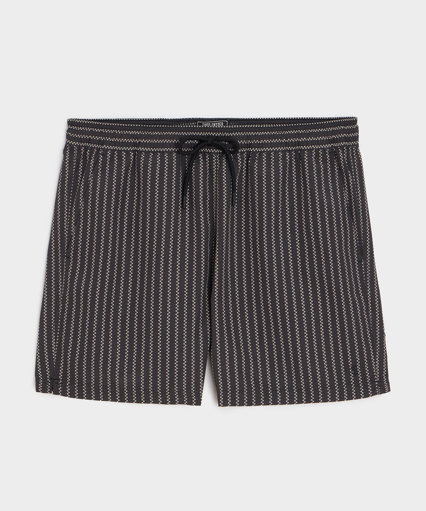 Todd Snyder 5" Montauk Swim Trunk in Black Stripe Black