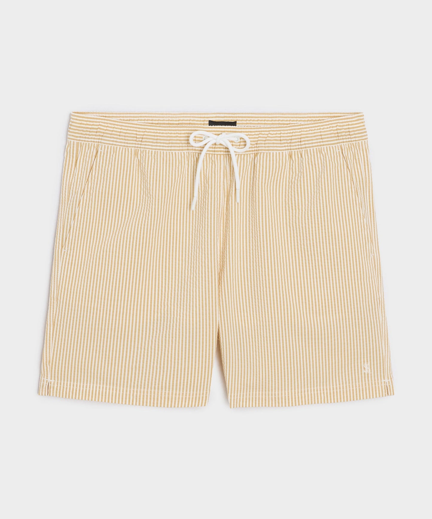 Todd Snyder 5" Seersucker Montauk Swim Trunk in Yellow Stripe Yellow