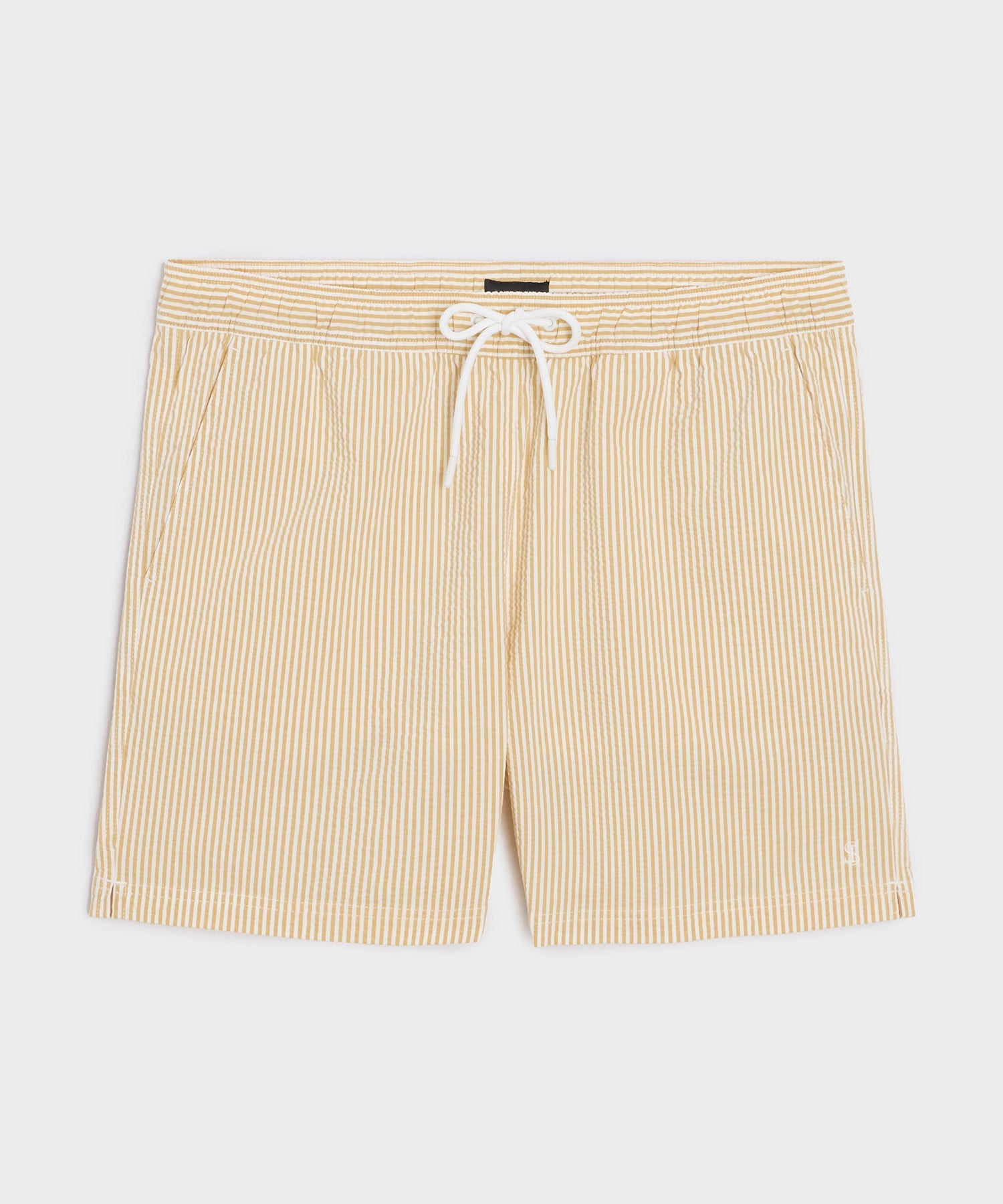 Todd Snyder 5" Seersucker Montauk Swim Trunk in Yellow Stripe Yellow