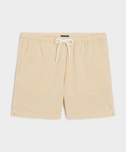 Todd Snyder 5" Seersucker Montauk Swim Trunk in Yellow Stripe Yellow