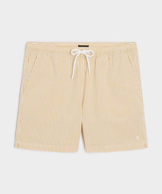 Todd Snyder 5" Seersucker Montauk Swim Trunk in Yellow Stripe Yellow