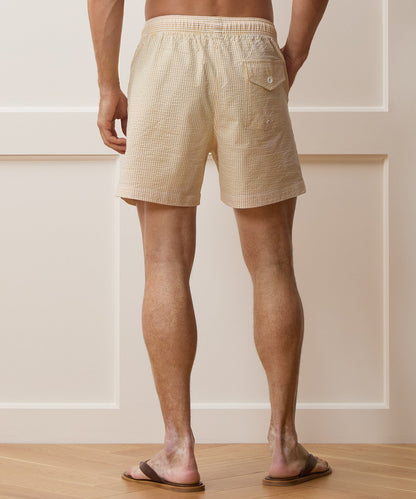 Todd Snyder 5" Seersucker Montauk Swim Trunk in Yellow Stripe Yellow