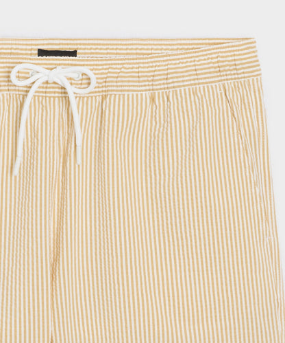 Todd Snyder 5" Seersucker Montauk Swim Trunk in Yellow Stripe Yellow