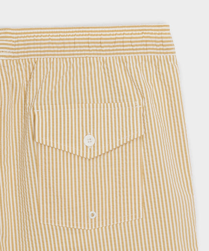 Todd Snyder 5" Seersucker Montauk Swim Trunk in Yellow Stripe Yellow