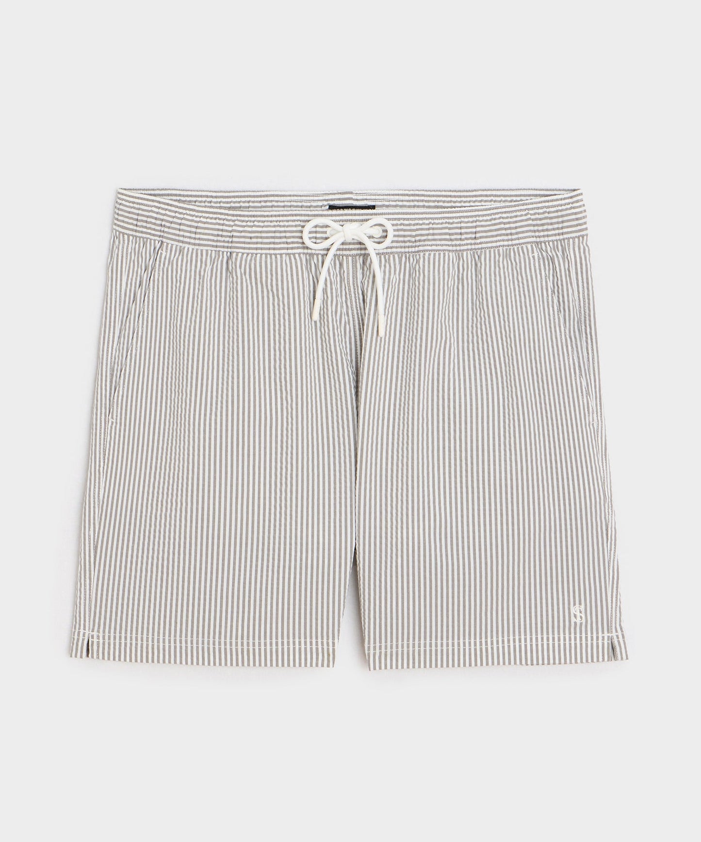 Todd Snyder 5" Seersucker Montauk Swim Trunk in Olive Drab Stripe Olive Drab