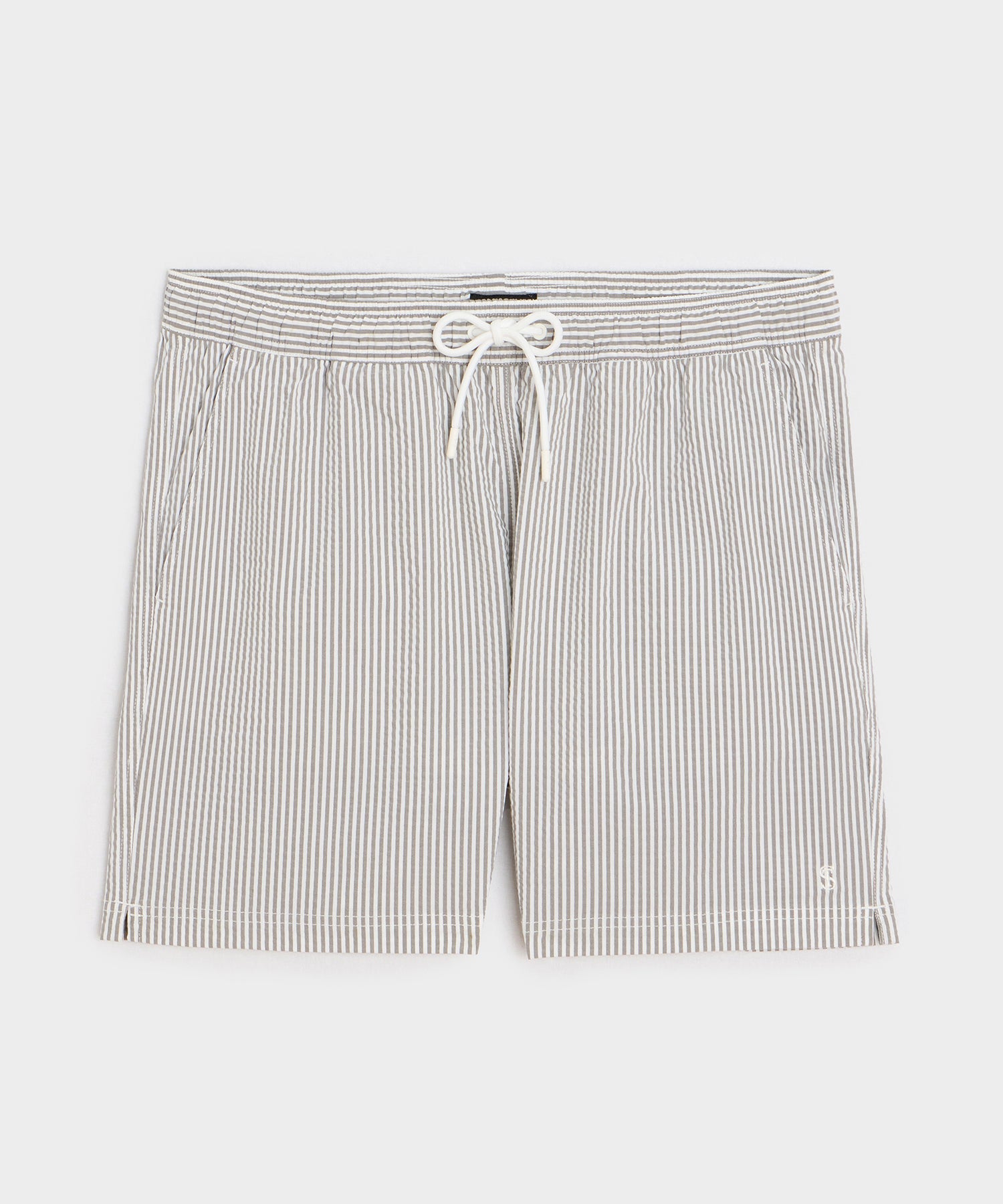 Todd Snyder 5" Seersucker Montauk Swim Trunk in Olive Drab Stripe Olive Drab