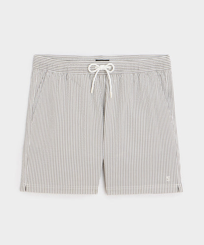 Todd Snyder 5" Seersucker Montauk Swim Trunk in Olive Drab Stripe Olive Drab