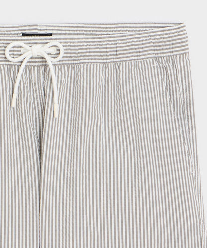 Todd Snyder 5" Seersucker Montauk Swim Trunk in Olive Drab Stripe Olive Drab