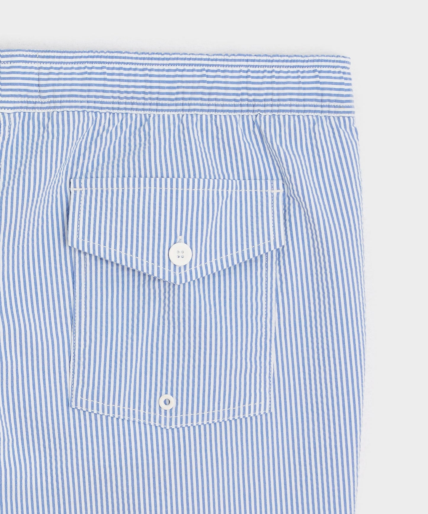 Todd Snyder 5" Seersucker Montauk Swim Trunk in Light Blue Stripe Light Blue