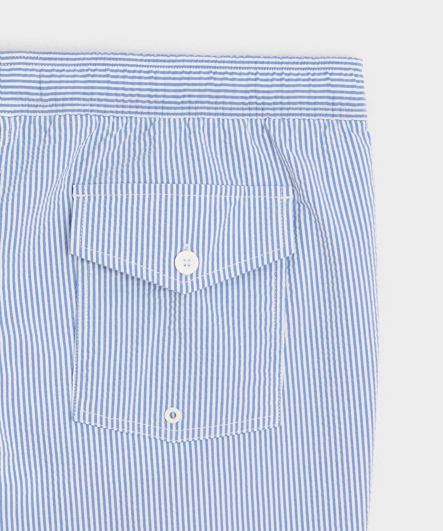 Todd Snyder 5" Seersucker Montauk Swim Trunk in Light Blue Stripe Light Blue