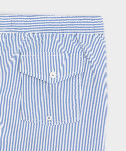 Todd Snyder 5" Seersucker Montauk Swim Trunk in Light Blue Stripe Light Blue