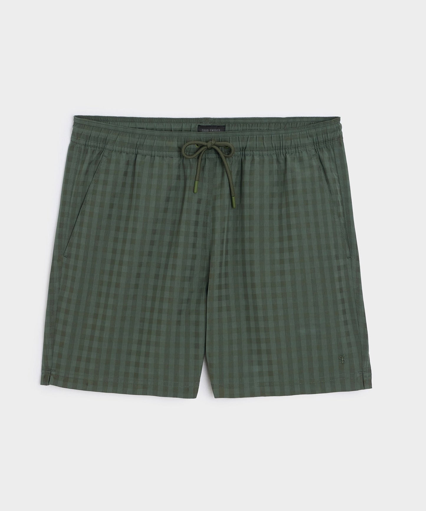 Todd Snyder 5" Seersucker Montauk Swim Trunk in Olive Olive
