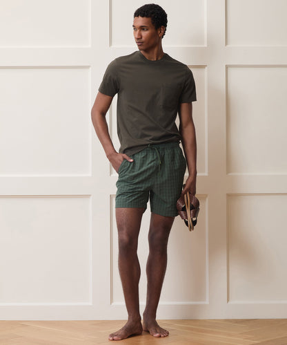 Todd Snyder 5" Seersucker Montauk Swim Trunk in Olive Olive
