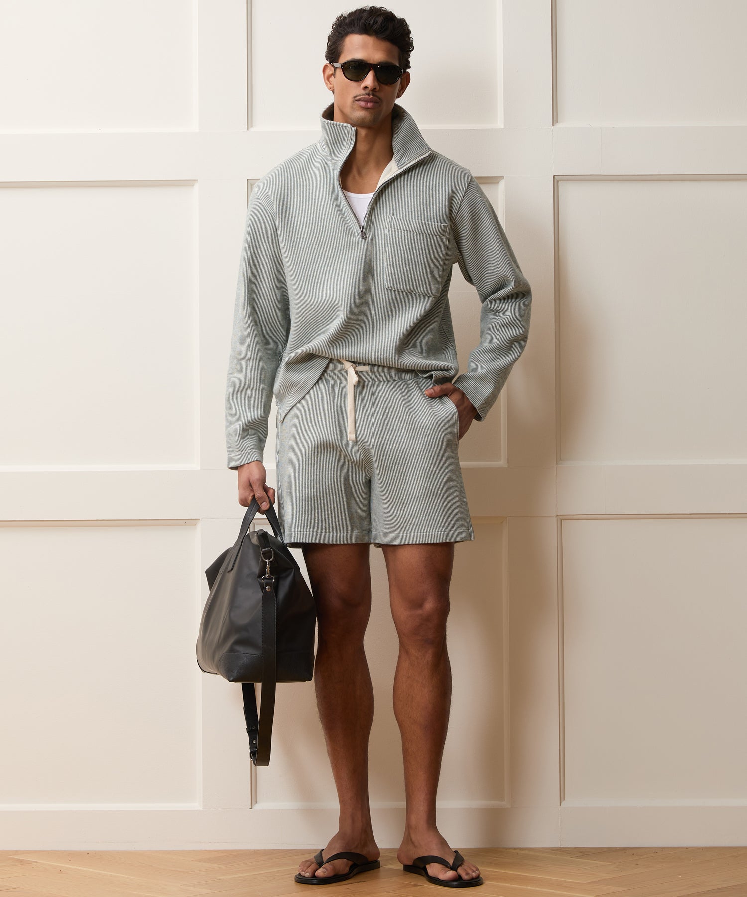 Todd Snyder 6" Striped Cotton Short in Faded Jade Stripe Faded Jade