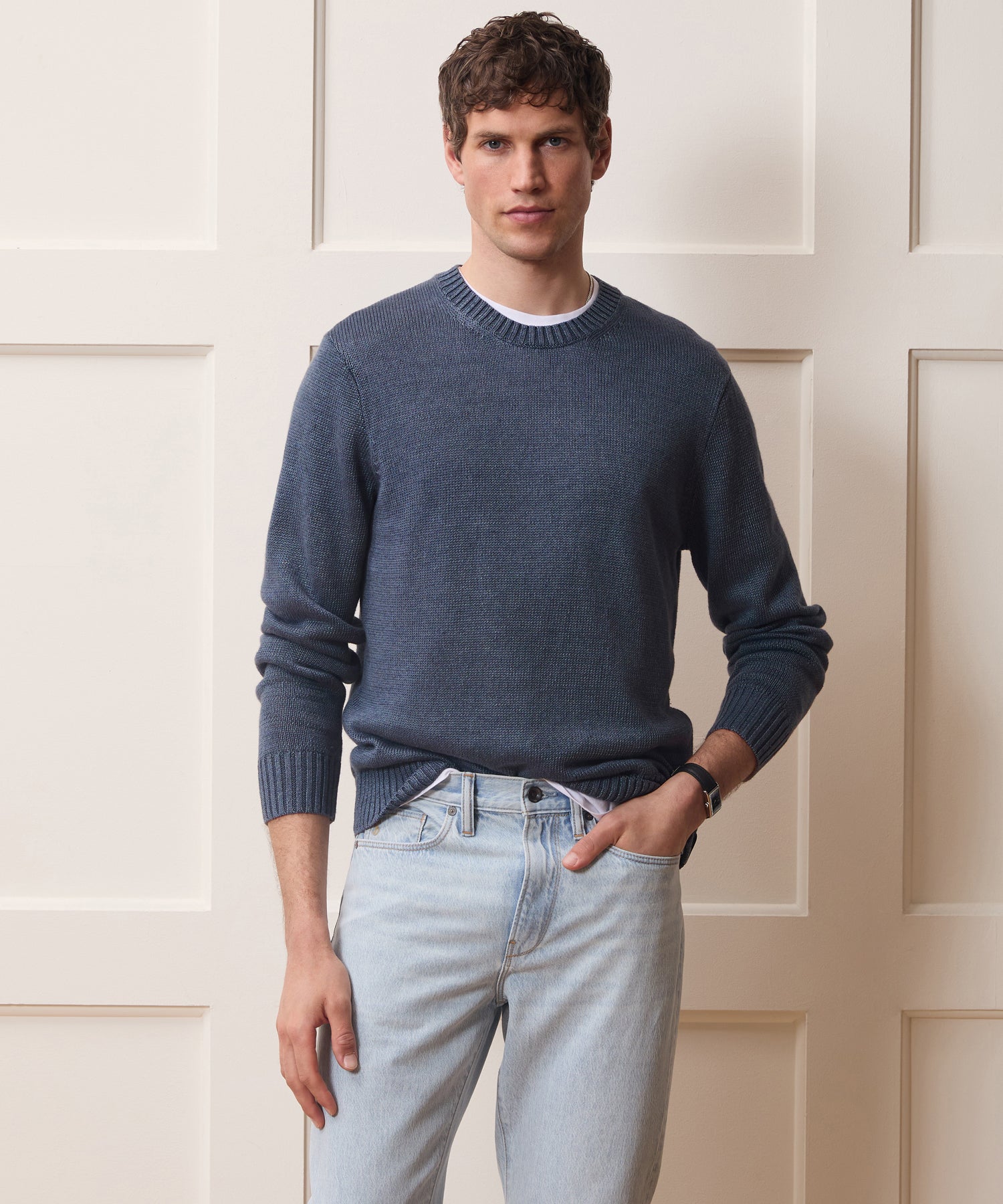 Todd Snyder Linen Crewneck Sweater in Navy Navy
