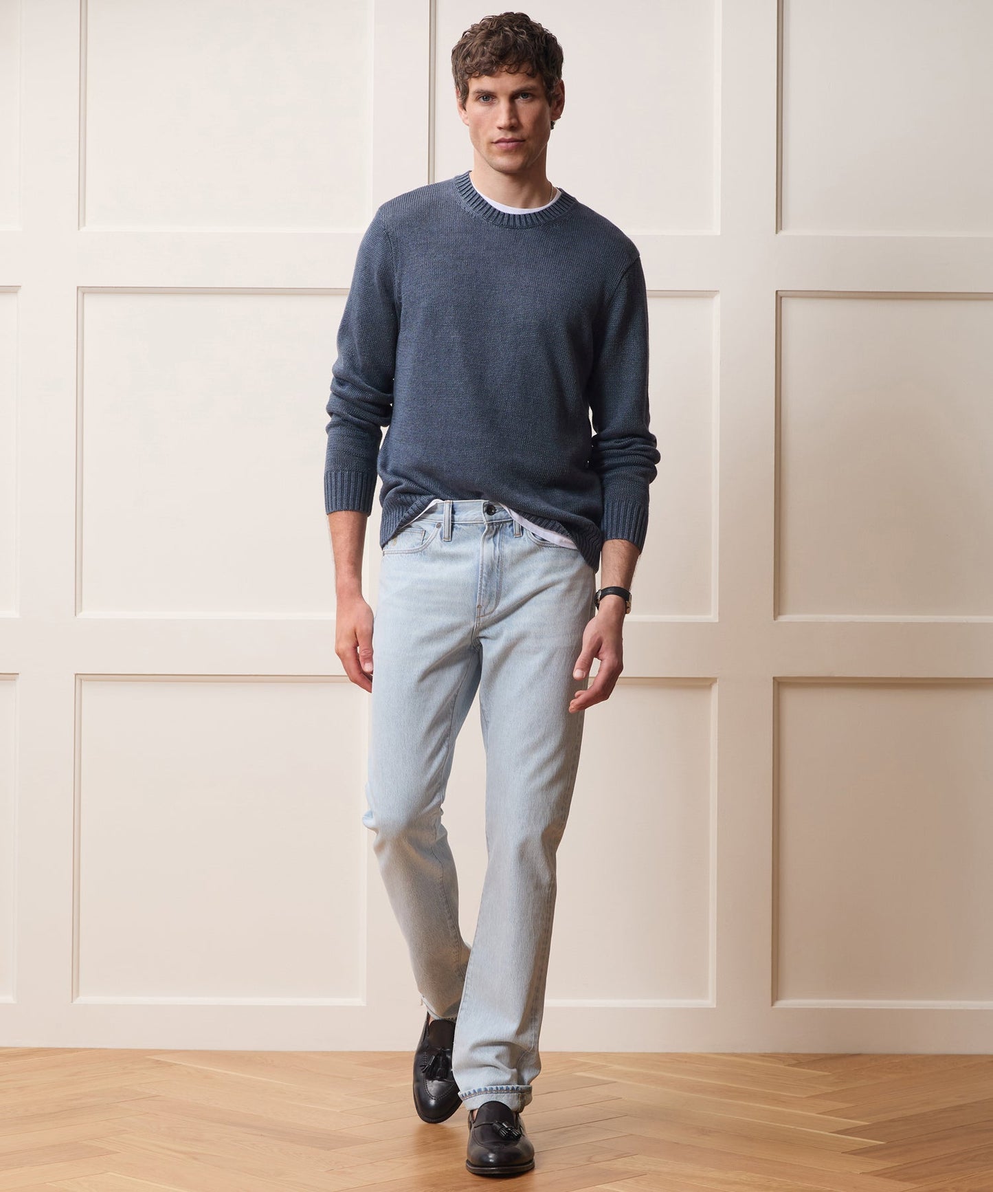 Todd Snyder Linen Crewneck Sweater in Navy Navy