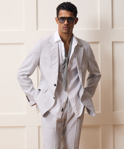 Todd Snyder Striped Italian Linen Sutton Jacket in Light Grey Stripe Light Grey