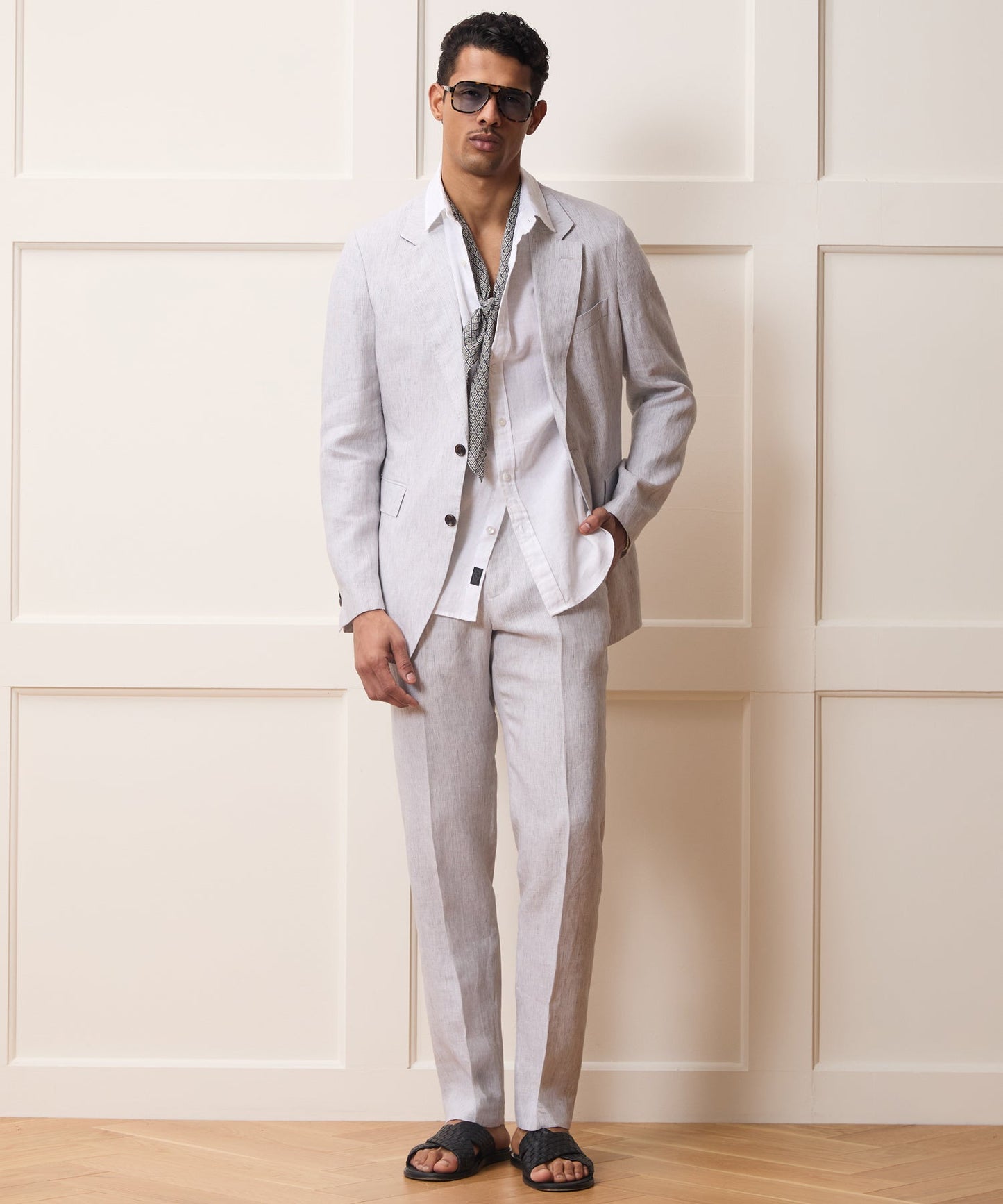 Todd Snyder Striped Italian Linen Sutton Jacket in Light Grey Stripe Light Grey